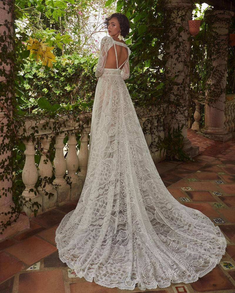 Lp2322 boho lace wedding dress with sleeves and pockets2